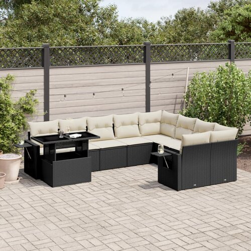 vidaXL 10-dijelni set vrtnih sofa s jastucima crni od poliratana Cijene