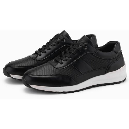 Ombre Men's eco leather sports sneakers shoes - black Cene