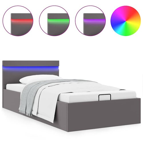 Maison Chic Dvižni Posteljni okvir - Enojna postelja - Postelja za odrasle LED sivo umetno usnje 90x200 cm, (21696569) Slike