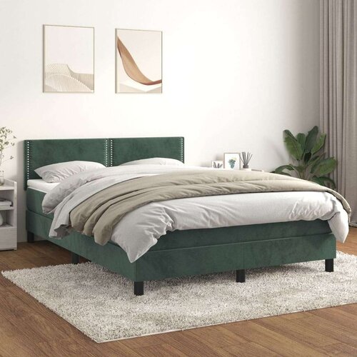  Box spring postelja z vzmetnico temno zelena 140x200 cm žamet Slike