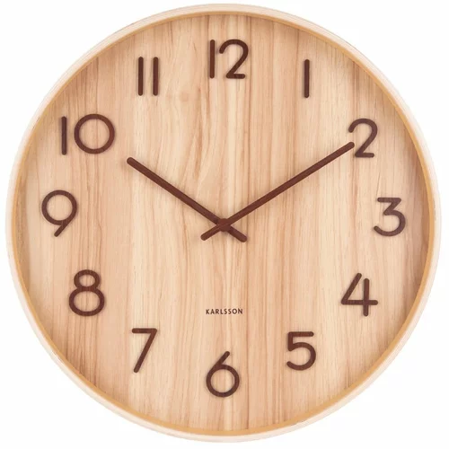 Karlsson Svetlo rjava stenska ura iz lipovega lesa Karlsson Pure Medium, ø 40 cm