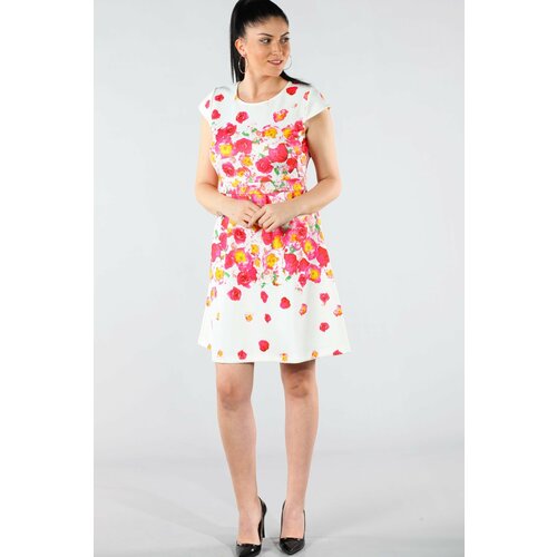 Şans Women's Plus Size Bone Flower Patterned Dress Slike