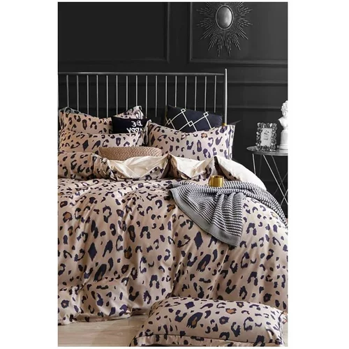 Mila Home Smeđa pamučna posteljina za bračni krevet/za produženi krevet s uključenom plahtom/4-dijelna 200x220 cm Leopard –