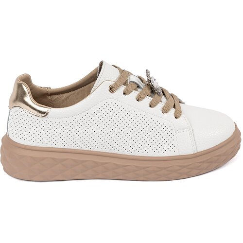 Sergio Leone White and beige leather sneakers with a pin by Cene