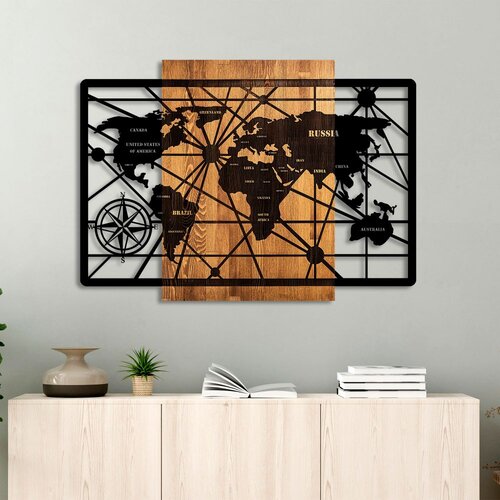 Wallity Zidna dekoracija Mapa svijeta 6-L, 70x96 cm, Crna Cene