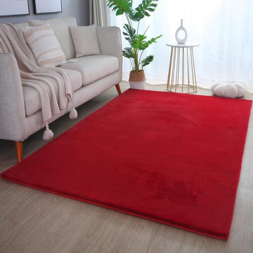 XXXL Preproga Z Visokim Florom Pouffy, Rdeča, 140x200cm Slike