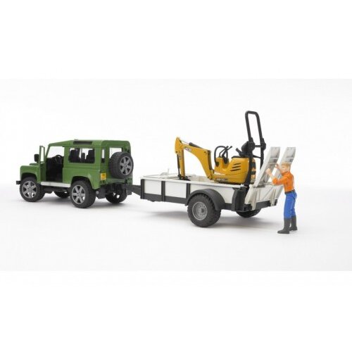 Bruder džip land rover sa prikolicom i jcb mini bagerom i figurom Cene