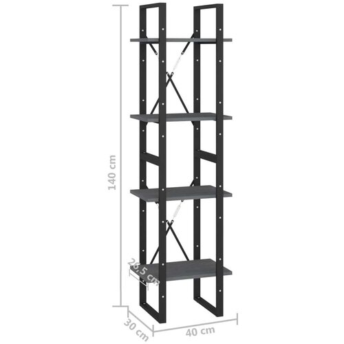 VidaXL knjižna omara 4-nadstropna siva 40x30x140 cm trdna borovina Slike