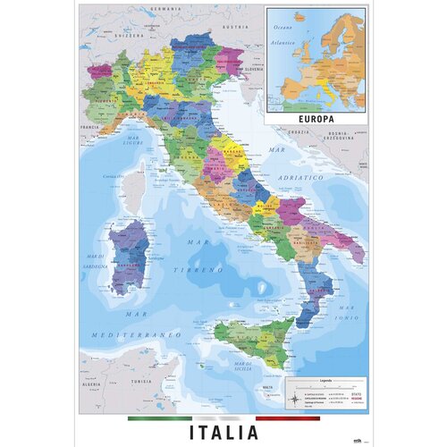 Grupo PLAKAT ZEMLJEVID ITALIJE FIZIČNI POLITIČNI, (20837057) Cene