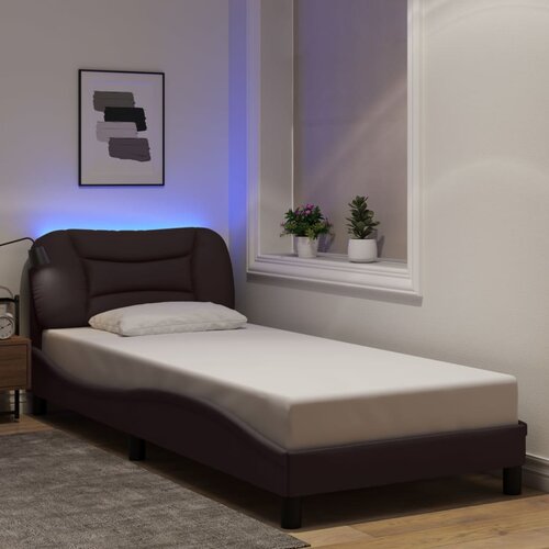 VidaXL Posteljni okvir z LED lučkami temno rjav 80x200 cm tkanina Slike