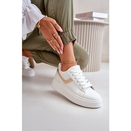 Boto Women's Sneakers On Platform Made Of Eco Leather White-Gold Brennessa Cene