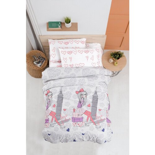 Adventure whiteredpurplegrey ranforce single quilt cover set Slike