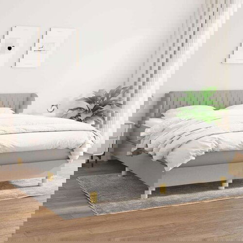  Box spring postelja z vzmetnico svetlo siva 140x200 cm blago, (20898362) Slike