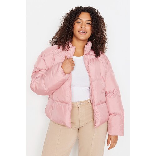 Trendyol Curve Pink Stand-Up Collar Crop Down Jacket Slike