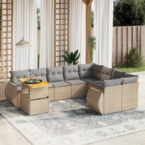 vidaXL 10-dijelni set vrtnih sofa s jastucima bež od poliratana Cijene