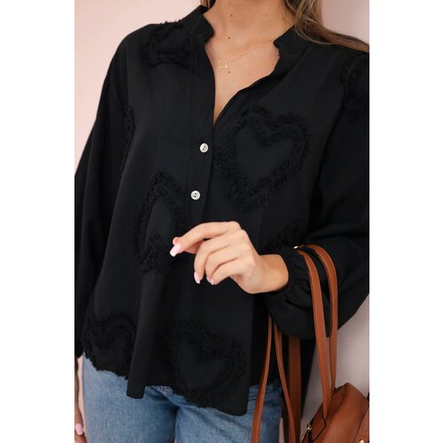 Kesi Włoski Cotton shirt blouse with hearts black Cene