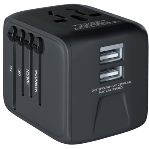 Prio svetovni adapter 2,4A izhod 2x USB in vse svetovne vtičnice (EU Blister) črn Cene