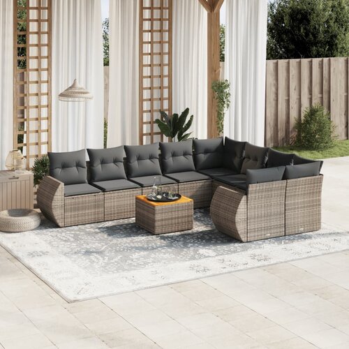 vidaXL 10-dijelni set vrtnih sofa od poliratana s jastucima sivi Cijene