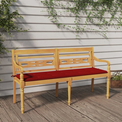 VidaXL Klop Batavia z rdečo blazino 150 cm trdna tikovina Slike