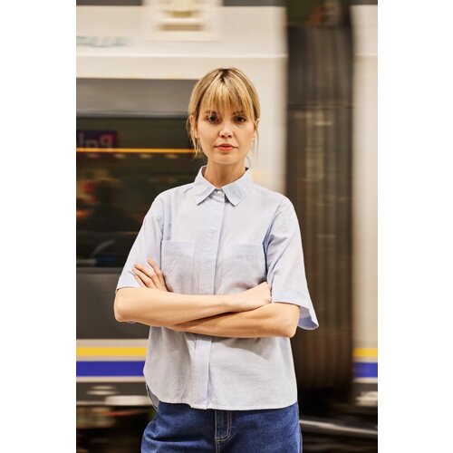 Marisse Light Blue Striped Cotton Shirt Slike