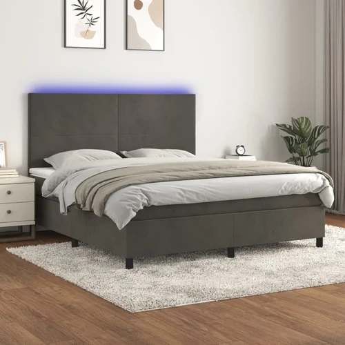 The Living Store Box spring postelja z vzmetnico LED temno siva 160x200 cm žamet - Box Spring Postelja, (21438726)