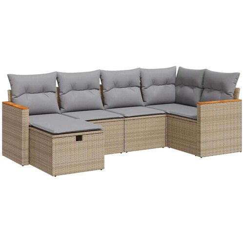 VidaXL 6-dijelni set vrtnih sofa s jastucima bež od poliratana Slike