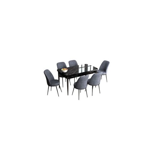 Hanah home Hanah Kućni set Trpezarijski sto i 6 stolica Han, Sivo-crna Cene