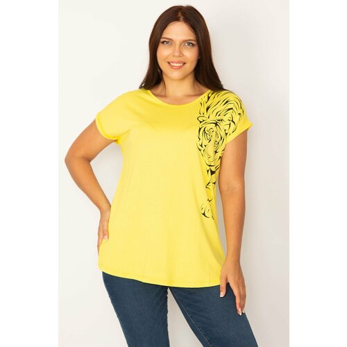 Şans Women's Plus Size Yellow Print Detail Viscose Blouse Slike