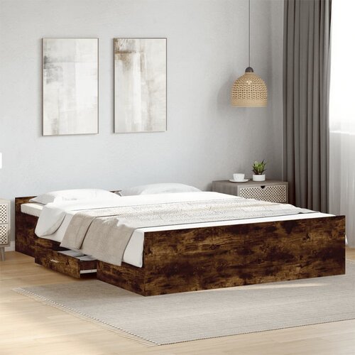 Furnova Posteljni okvir s predali dimljen hrast 150x200 cm inž. les, (21942235) Slike