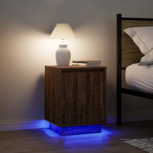  Noćni ormarić s LED svjetlima smeđi hrast 38x34x50 cm Slike