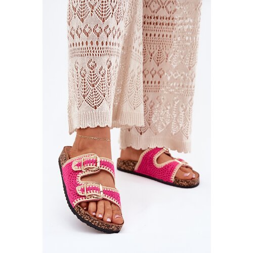 Boto Crocheted Women's Slippers With Golden Buckles Fuchsia Fenira Cijene