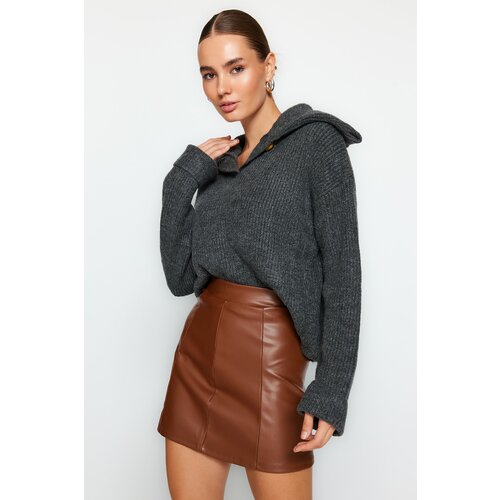 Trendyol Brown Faux Leather High Waist Mini Skirt Slike