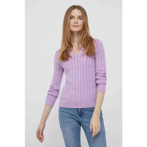 Polo Ralph Lauren Bombažen pulover ženski, vijolična barva