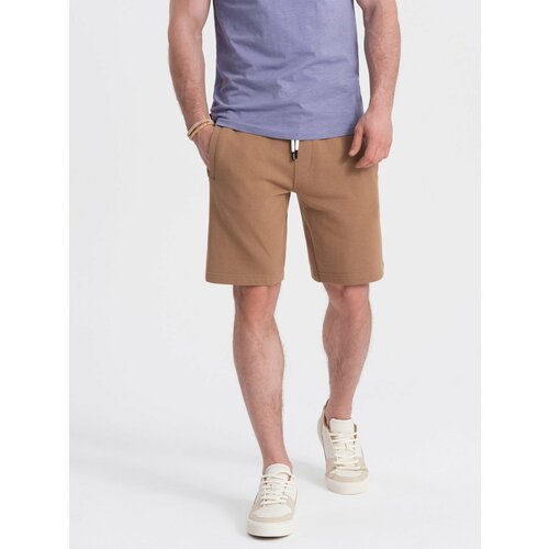 Ombre Men's knit shorts with drawstring and pockets - brown Cene