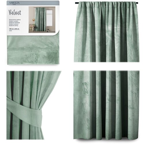 Restilo Svetlo zelena žametna zavesa AmeliaHome Velvety, 245 x 140 cm Slike