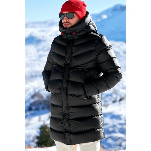 River Club Men's Hooded Water and Windproof Black Inflatable Fiber Filled Long Winter Coat, Parka Coat. Slike