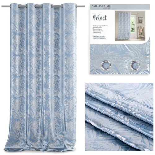  Curtain SILVERLEAVES color blue printed style glamor silver eyelets velvet 140x245 AmeliaHome Cijene