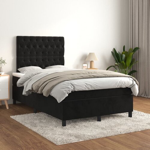 The Living Store Box spring postelja z vzmetnico črna 120x200 cm žamet - Box Spring Postelja, (21491502) Slike