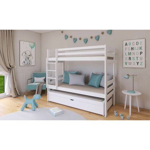 Drveni dečiji krevet na sprat lessi sa tri kreveta i fiokom - beli - 190/200*90 cm Cene