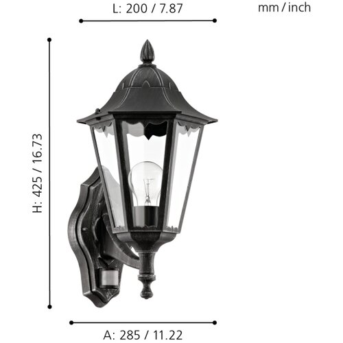 Eglo navedo spoljna zidna lampa/1, e27, senzor, crna/srebrna Slike