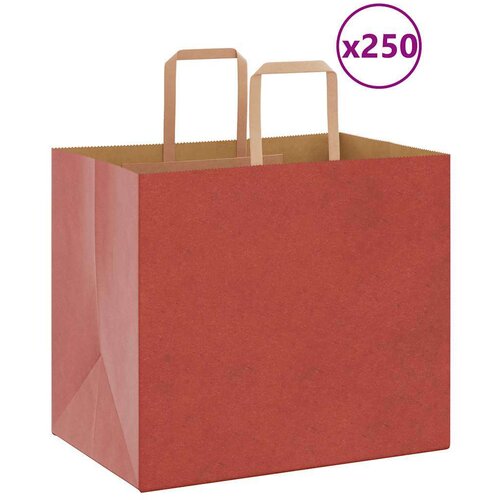  Papirnate vrećice 250 kom s ručkama crvene 32x22x28 cm Slike
