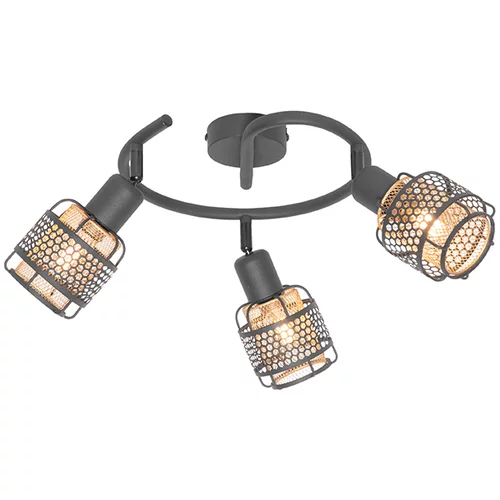 QAZQA Dizajnerska stropna svetilka črna z zlatimi 3 lučkami okrogla - Noud