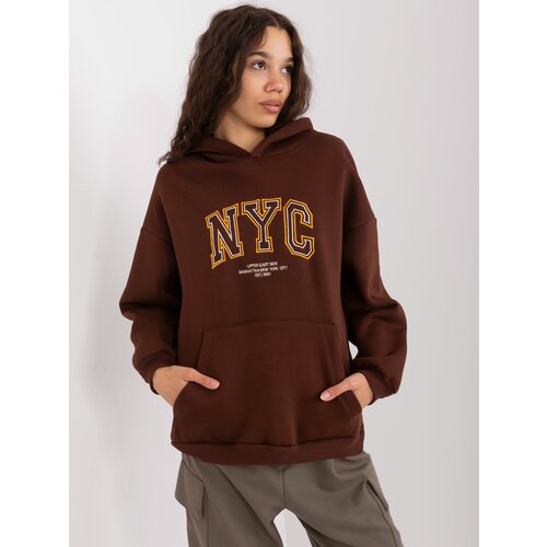 Fashion Hunters Dark brown kangaroo sweatshirt with inscription Slike