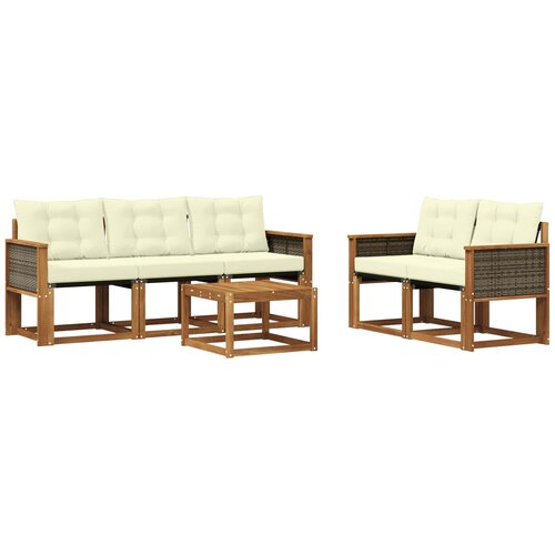 vidaXL Zunanja garnitura za sedenje z blazino 6 pcs Naravna in smetana, (5000273016) Cene