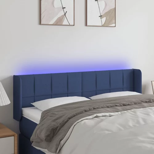 vidaXL LED posteljno vzglavje modro 147x16x78/88 cm blago