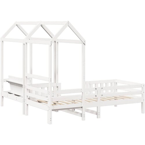  Set kreveta i klupe s krovom bijeli 75x190 cm puno drvo bor Slike