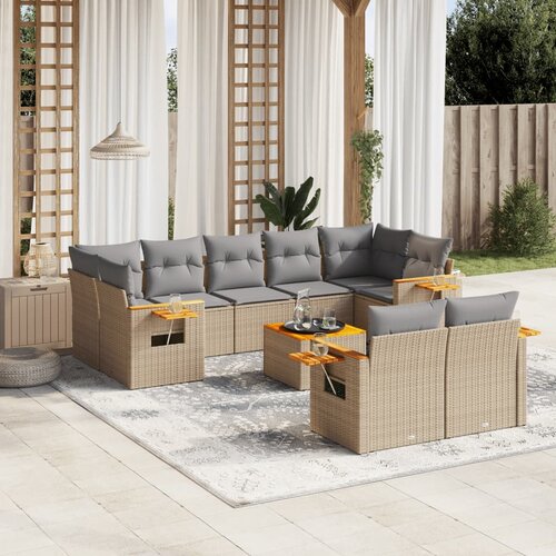 vidaXL 10-dijelni set vrtnih sofa s jastucima bež od poliratana Cijene