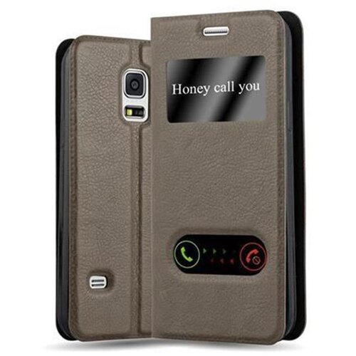 Cadorabo Samsung Galaxy S5/S5 NEO v kamnito rjava - Za&scaron;čitni ovitek z magnetnim zapiranjem, stoječo funkcijo in 2 okencema za gledanje, (20550910) Cene