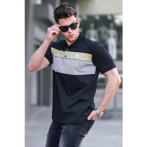 Madmext Black Striped Polo Neck Men's T-Shirt 5864