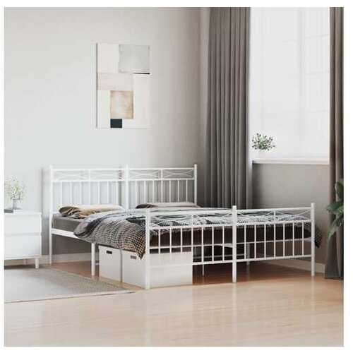 VidaXL Metalni okvir kreveta uzglavlje i podnožje bijeli 150 x 200 cm Slike